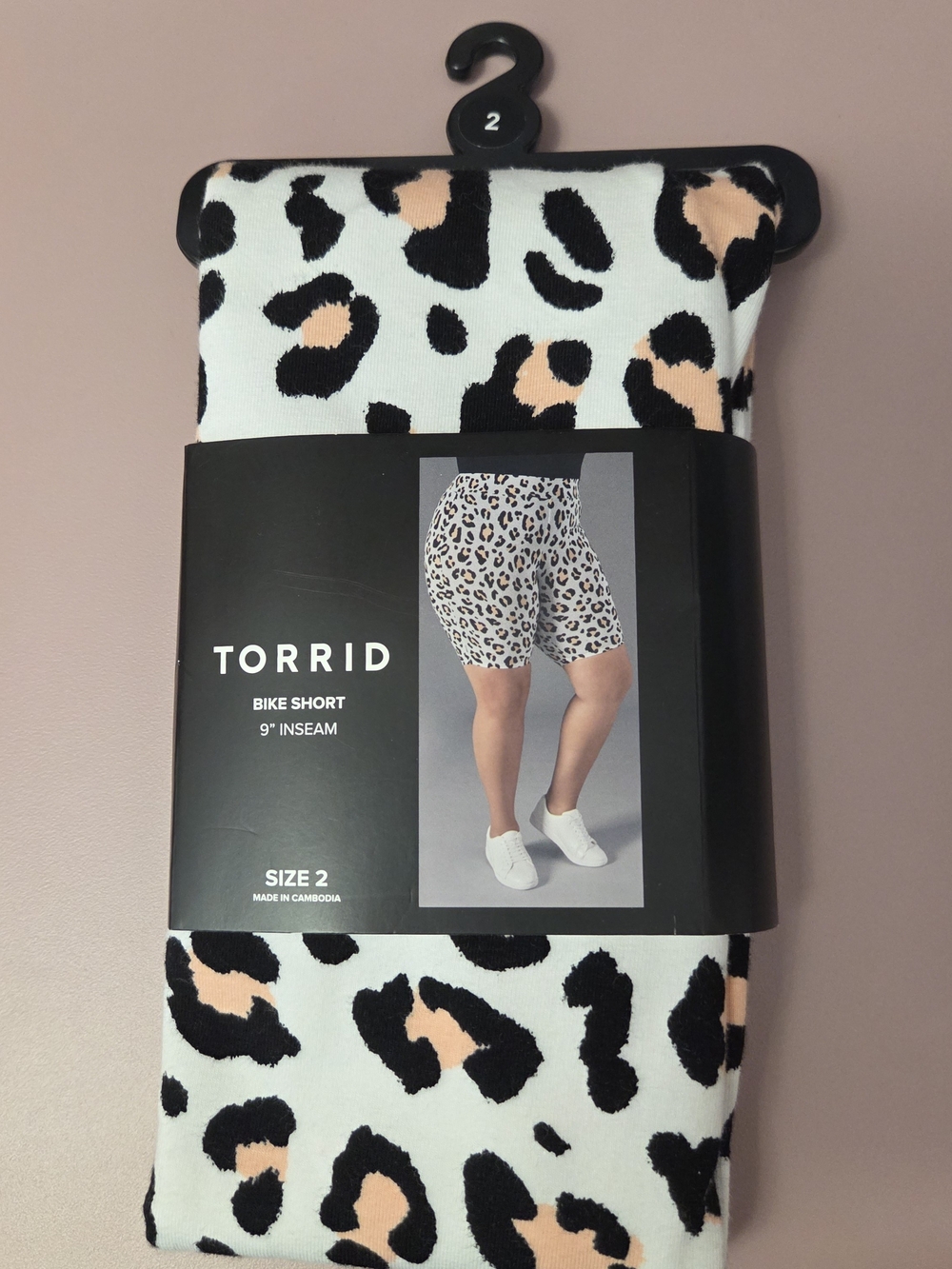 torrid White Bike Shorts with Black and Peach Leopard Print
